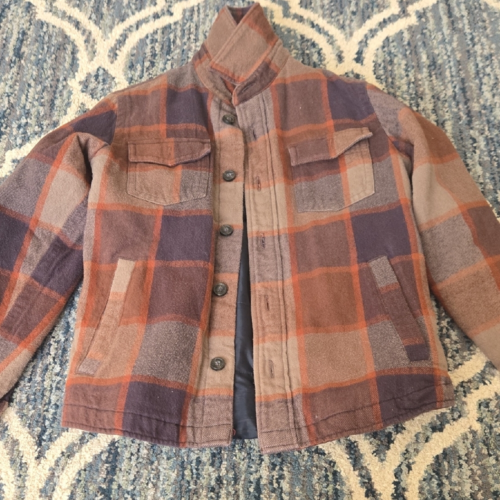 American Eagle Outfitters Men's Plaid Shirt Jacket - Brown and Purple